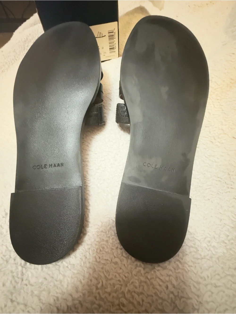 Cole Haan Flynn Slide Sandal Black Leather Woven Comfort Flat Size 8 New in Box!